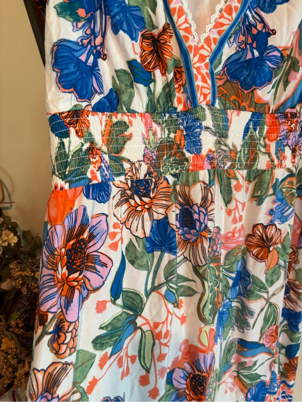 Adrianna Papell Smocked-Waist Flutter-Sleeve Midi Dress Sz 14 Colorful Cruise - Picture 4 of 12